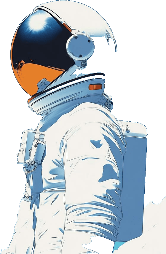 An astronaut in profile, helmet visor catching the sun.
